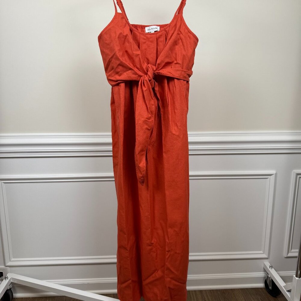 Luna Tuccini, Size L, Orange tie-front maxi dress, sleeveless.